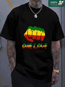 Love Fist Graphic T-Shirt - Casual Black Tee, Soft And Comfortable Summer Wear - Perfect For Music Festivals, Beach Days, Reggae Events And Everyday Style For Men And Women - 黑色 - 查看 10