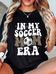Women's T-Shirt 100% Cotton T-Shirt For Soccer Mom With Leopard Print, 'In My Soccer Mom Era' T-Shirt - 黑色 - 查看 7