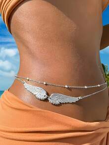 1 Damen doppellagige einfache Engelsflügel Taillenkette Strand Dekorationsgürtel Körperkette Taillenschmuck, Taillenkette, Gürtel, Gürtel für Damen, Goldgürtel Reiseessentiell - mehrfarbig - Übersicht 3