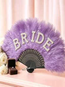 Elegant Pearl Inlaid Bridal Fan, Suitable For Brides-To-Be, Non-Foldable Handheld Style, Applicable For Weddings And Bachelorette Parties - Multicolor - View 22