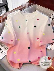 Camiseta de mujer de cuello redondo con estampado de limón degradado - Multicolor 6 - Ver 4