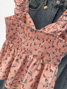 Top sin mangas suelta con decoración de lazo y estampado floral ditsy dulce para mujer, camiseta de tirantes rojas con estampado floral para uso diario, camiseta de tirantes rojas con estampado floral ditsy para vacaciones - Rosa - Ver 5