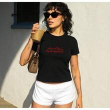 Where Are You? Why Aren't You With Me? Baby T-Shirt,  Y2K Style T-Shirt, 90s Style T-Shirt, Sabrina Inspired T-Shirt, Bad Chem Style T-Shirt, Retro Semi-Baby T-Shirt, Fashion T-Shirts, Tops, T-Shirts,  T-Shirts, Comfy T-Shirt. - 黑色 - 查看 4