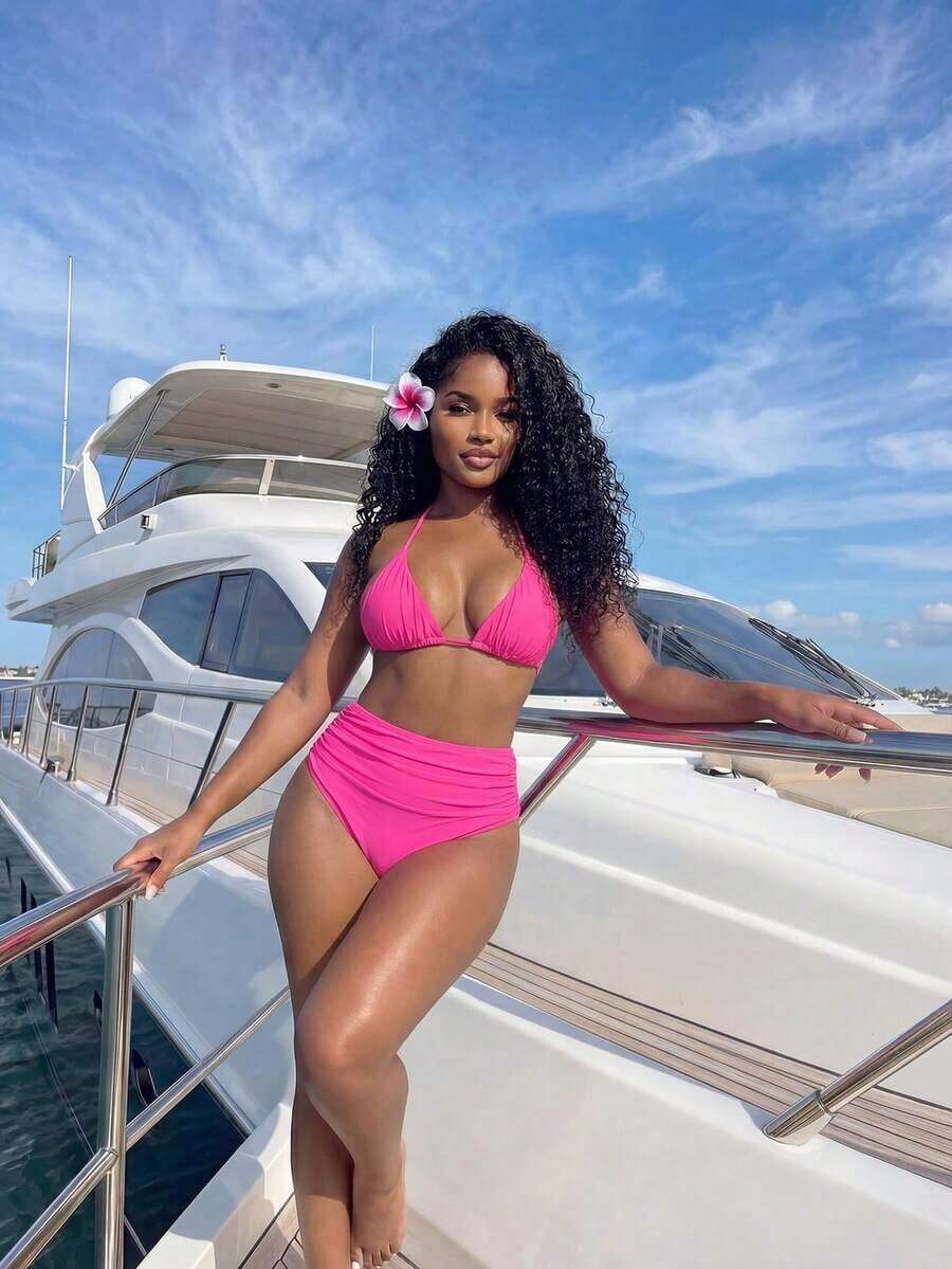 Swim Vcay Bragas bikini de cintura alta fruncido - Rosa - Ver 1