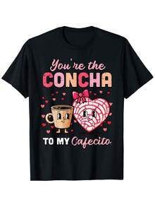 Valentine's Day, You're My Coffee Shell. Unisex Mexican T-Shirt. | Casual Loose Fit, Crew Neck, Slightly Stretchy Fabric, Festive Phrase Print Design. - 黑色 - 查看 6