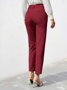 Pantalones de traje sólidos y simples para uso diario de mujer - Rojo - Ver 2