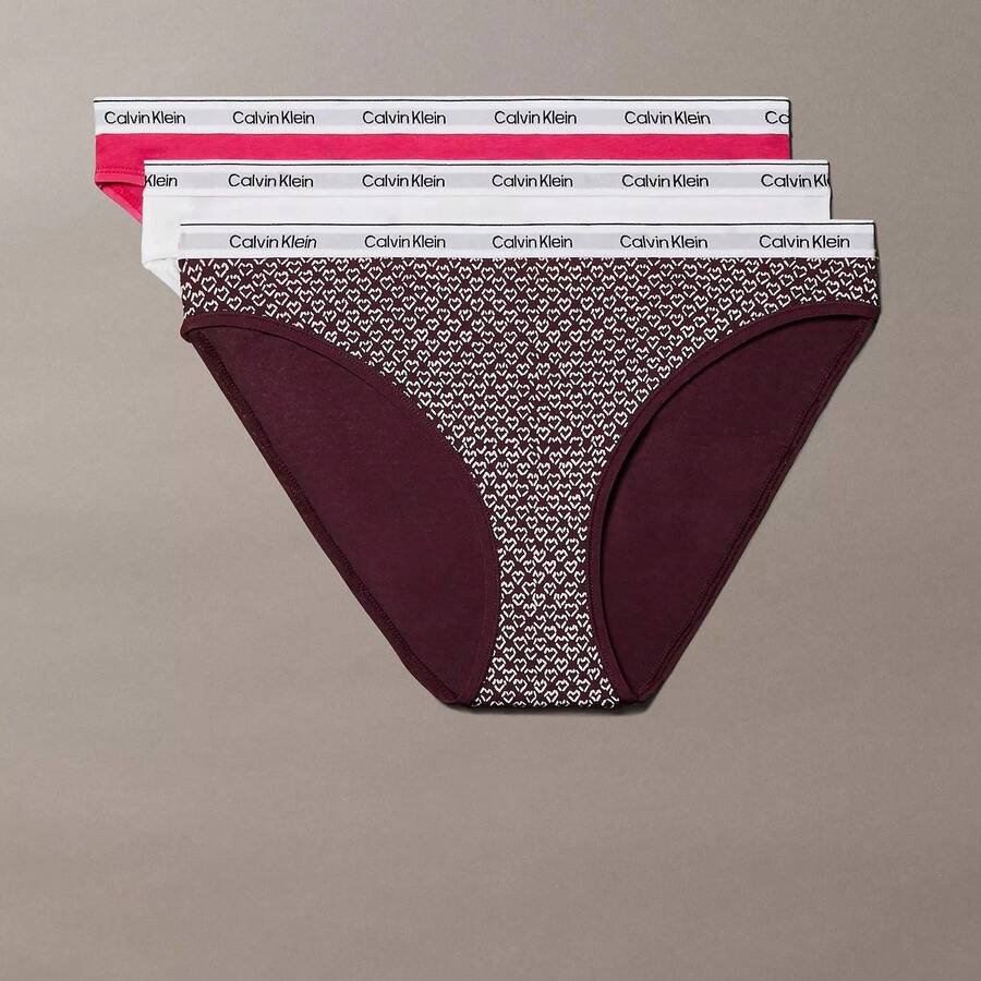 Calvin Klein Icon Logo 3-Pack Bikini QD5207 - Khuôn tô / Màu quả mọng đậm - Xem 1