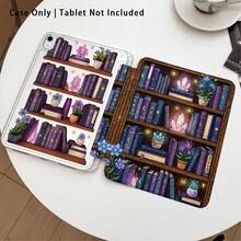 Acrylic Crystal Tablet Protective Case With Book And Plant Pattern Painted Effect, With Stand, Foldable Anti-Bending, Silicone Reinforced Corners, Auto Wake/Sleep Function, Built-In Pen Slot, Multi-Angle Foldable Stand - Style 5 - View 2