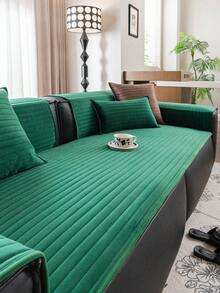 1pc Velvet Sofa Cover, Solid Color Nordic Style Sofa Pad, Thickened 3D Design Sofa Protector, Anti-Dirty Anti-Pollution Sofa Slipcover, Non-Slip Anti-Scratch Sofa Cover For Living Room Bedroom Study, Fits 1/2/3/4 Seater Sofa With Armrest & Backrest - Green - View 6