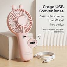 Portable Rabbit Ear Fan With Mobile Phone Holder, Rechargeable Model, Mini Three-Speed Adjustable Table Fan. - 淺粉色 - 查看 4