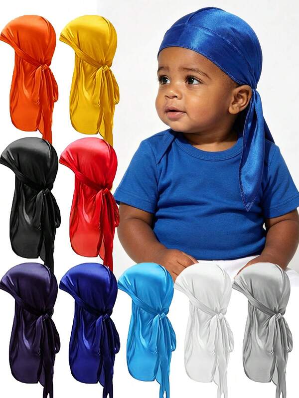 Awegeo Mũ trùm đầu Durag bằng satin cho trẻ em, kiểu mũ cướp biển với đuôi dài và dải rộng, phù hợp cho bé trai, trẻ nhỏ và bé gái, mũ đội đầu.