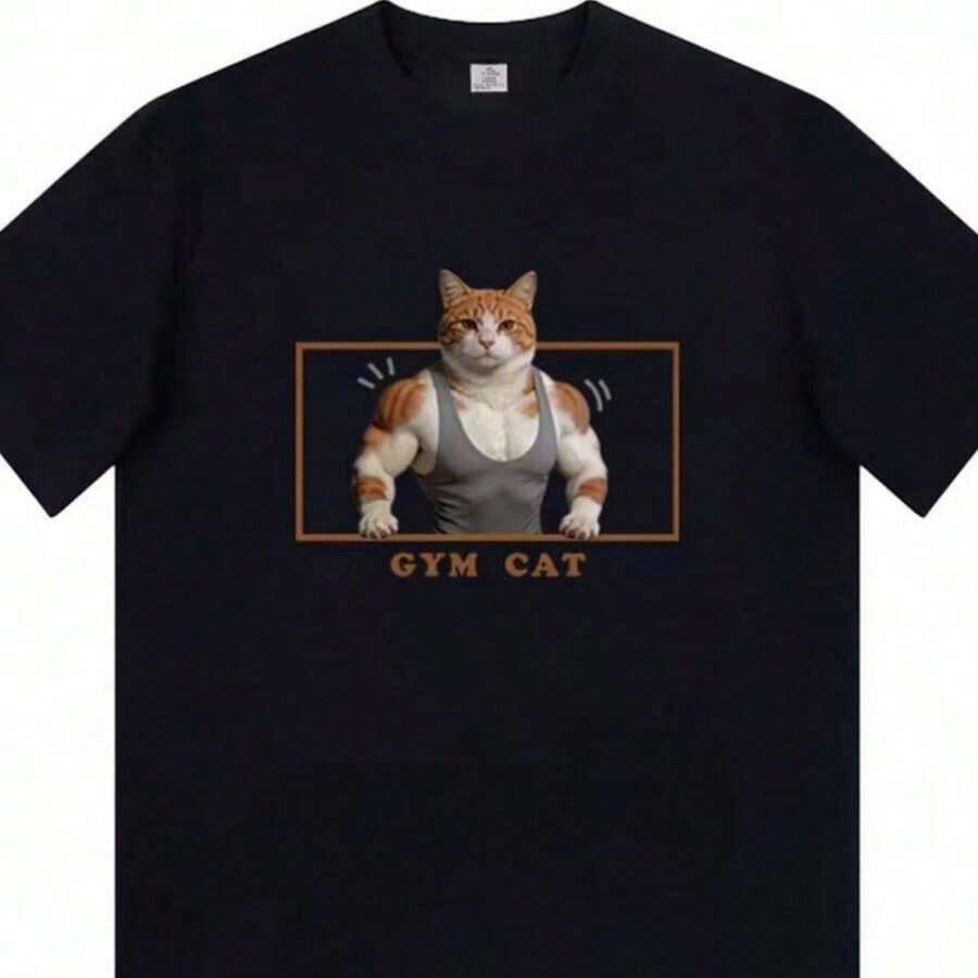 1 Piece Of Women's Casual T-Shirt, White, Round Neck And Short Sleeve, With A Cute Rabbit Graphic Print, Regular Length, Made Of Ted Fabric, 180g, 100% Cotton, The Designs Are Fully Printed. Unisex. - 黑色 2 - 查看 1
