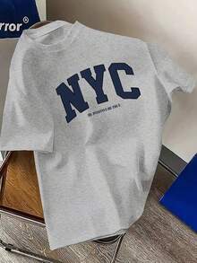 New Fashionable Women's Crew Neck T-Shirt, Plus Size, Men's Cotton T-Shirt With NYC Letter Print, Crew Neck And Short Sleeves,  And Versatile. Comfortable And Casual Short-Sleeved T-Shirt For Summer, PLUS SIZES. Versatile Design Ready For Summer. - 白色 - 查看 7