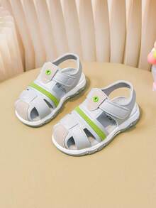 Boys' Hook And Loop Sandals, Summer New Soft Bottom Non-Slip Beach Shoes, Easy On/Off, Silver Gray Solid Color, Floral Woven Strap Decor, More Fashionable - Light Grey - View 11