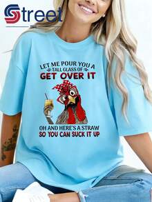 Camiseta de Verano para Mujer de Alta Calidad con Estampado Divertido de Pollo y Texto Divertido, Camiseta de Moda para Mujer, Manga Corta, Cuello Redondo, Estilo Casual para Primavera y Verano, Atuendo Simple y Único a la Moda, Perfecta para Regalos de Vacaciones y Uso Diario, Transpirable y Cómoda. - Verde - Ver 7