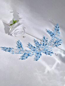 1pc Elegant Rhinestone & Pearl Beaded Handmade Waist Belt, Fashion Accessory For Women Wedding Dress - Mint Blue - View 6