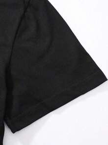 Camiseta de manga corta suelta con estampado de texto gráfico en la espalda, estilo casual de calle para hombres, color marrón - Blanco - Ver 3