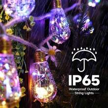1PC 5M10LED/8M20LED Outdoor Solar Light String, Bulb Hanging Retro Hemp Rope Light String, 8Lighting Modes, Waterproof, Suitable For Camping, Courtyard, Fence, Eaves, Terrace, Wedding Decoration, Christmas Decoration - Golden-lid Hemp Rope Papaya Lamp - View 8