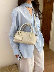 Women's Pillow Handbag, Elegant Minimalist Style, Large Capacity, Shoulder Strap, White - White - View 8