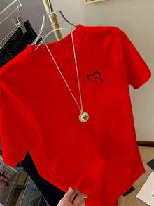 Camiseta de Mujer - Corte Clásico Cómodo, Suave y Transpirable, Ideal para Uso Diario, Diseño Clásico de Cuello Redondo, Combina con Varios Atuendos, Múltiples Colores Disponibles, Ajuste Elástico, Lavable, Tallas XS a XXL - Rojo - Ver 1