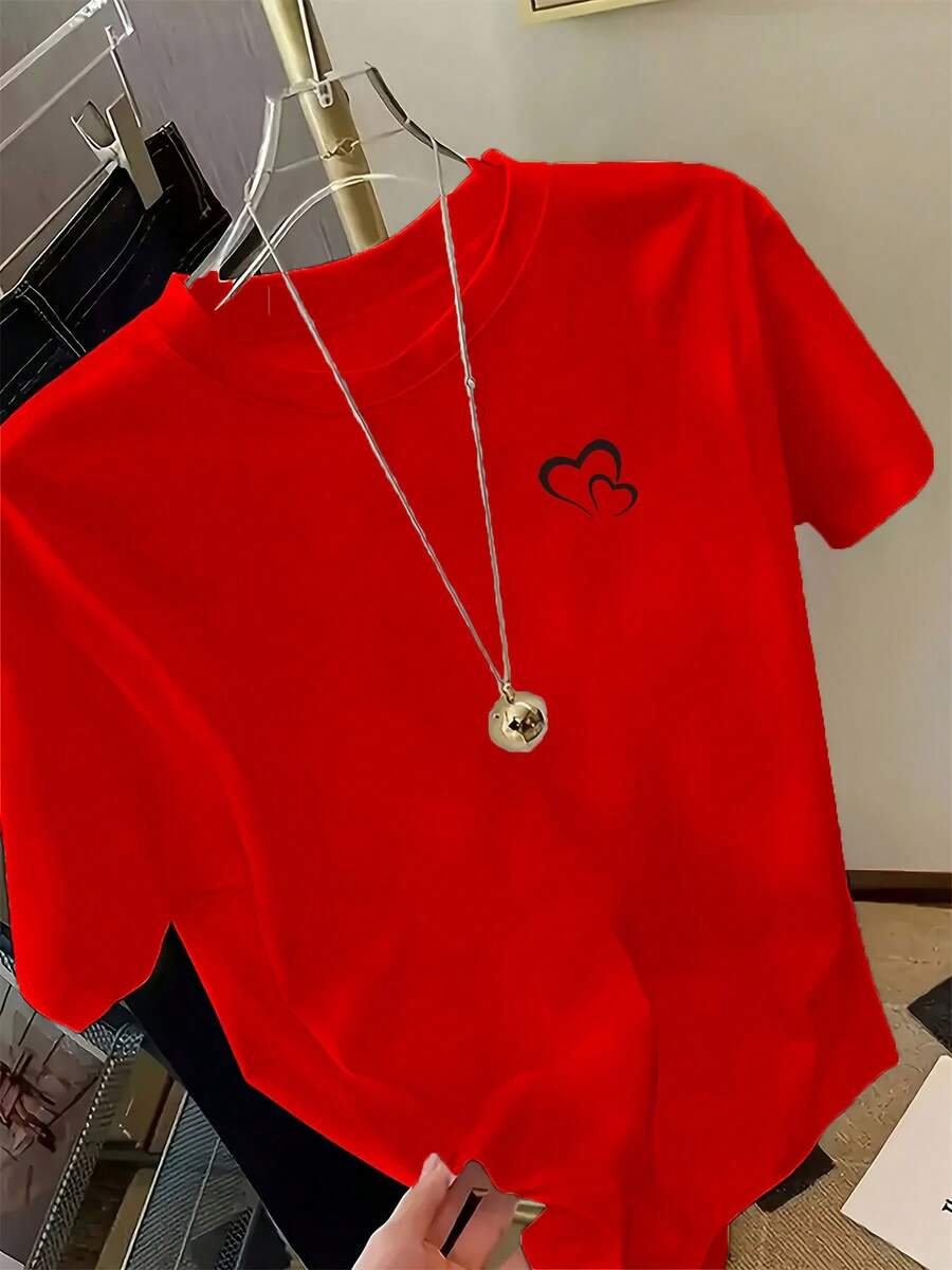 Camiseta de Mujer - Corte Clásico Cómodo, Suave y Transpirable, Ideal para Uso Diario, Diseño Clásico de Cuello Redondo, Combina con Varios Atuendos, Múltiples Colores Disponibles, Ajuste Elástico, Lavable, Tallas XS a XXL - Rojo - Ver 1