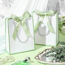 10 Pcs /1pcWedding Paper Gift Bags With Handle 9x7x3.15'' Thank You Gifts Bags With Ribbon Bow Bridal Shower Gifts For Baby Shower Graduation Holiday Birthday Party Supplies (White,Sage Green) - White, Sage Green - View 5