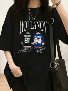 1 Piece Homies Good Buddies Cartoon Print T-Shirt - Women's Casual Short Sleeve Crew Neck T-Shirt, Soft Cotton, 180g, 100% Cotton. - 黑色 3 - 查看 11