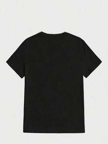 1 Piece Black T-Shirt Inspired By The Band, Graphic, Fun, Comfortable And Versatile, With Letter Print, 100% Cotton, Unisex Style, 180g, Designs Are Printed. Unisex. 180g 100% Cotton - 黑色 - 查看 2