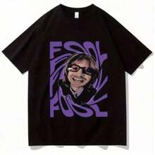1 Piece DJO Retro 90s T-Shirt - Unisex Black T-Shirt With Purple DJO Graphic Print, Casual Streetwear For All Seasons, 180g 100% Cotton. - 黑色 7 - 查看 6