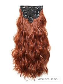 Set de 6 extensiones de cabello ondulado suave, de 20 pulgadas de color rojo-marrón con clips, extensiones de cabello sintético rizado, adecuadas para fiestas de Halloween y uso diario - Rosa Oxidada - Ver 3