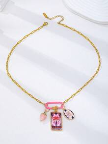 1/6 Pcs Gold Plated Paper Clip Chain Necklace With Mountaineering Buckle Pendant And Summer Theme Pendant, Resort Beach Women's Necklace Jewelry - Multicolor - View 15
