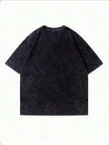 % Cotton, Oversized Black T-Shirt Weighing 230g, With A Washed Design, Featuring Anime Characters And The Phrase UNFORGIVEN BUT WET DAILY; A Stylish Graphic T-Shirt, Perfect For Everyday Wear, Suitable For All Seasons, Unisex Style, Urban Style, Versatile, Stylish, Street Style, Unique Design. - 黑色 - 查看 3
