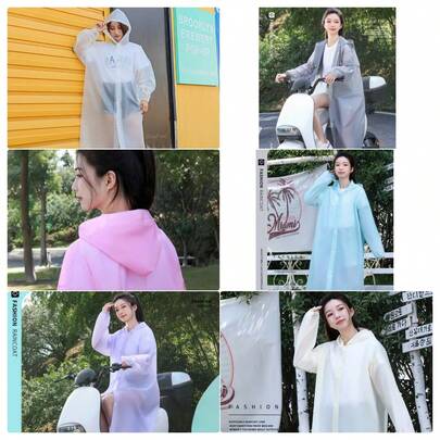 AD 1件透明EVA防水户外旅行夹克，男女通用加厚可重复使用带帽雨衣