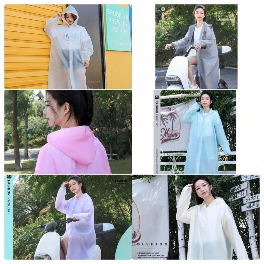 AD 1件透明EVA防水户外旅行夹克，男女通用加厚可重复使用带帽雨衣 - A - 查看 1