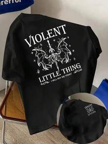 New Men's T-Shirt, 180g Weight, % Cotton, With A Peculiar And Cute Design, Dark Gothic Style With Front And Back Prints, A Modern Short-Sleeved T-Shirt, Suitable For Daily Casual Wear And Outdoor Fitness Activities, With A Unique Double-Sided Pattern Design - To Be Layered In Spring And Autumn Or Worn Alone In Summer, Unisex. - 黑色 - 查看 1