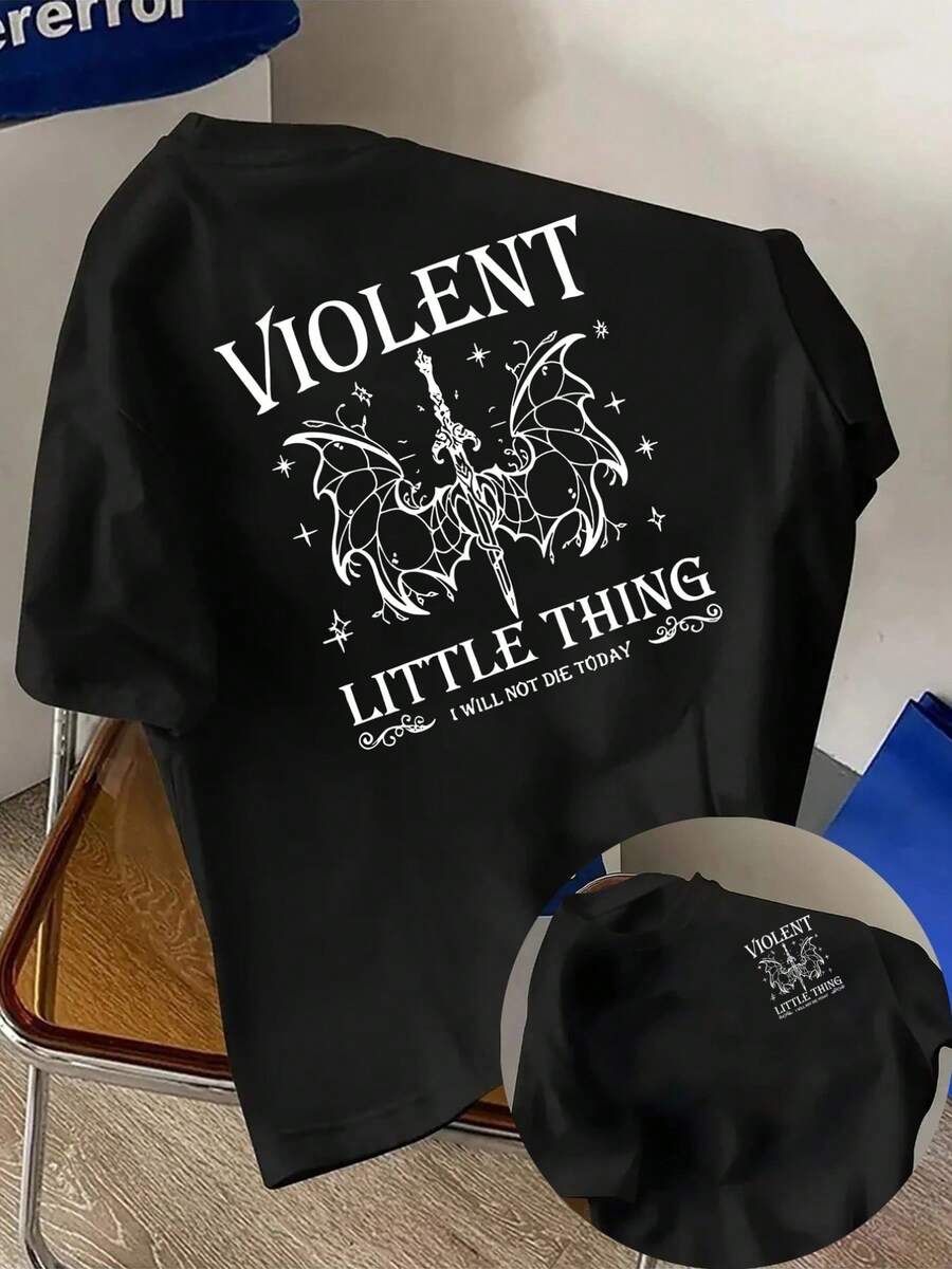 New Men's T-Shirt, 180g Weight, % Cotton, With A Peculiar And Cute Design, Dark Gothic Style With Front And Back Prints, A Modern Short-Sleeved T-Shirt, Suitable For Daily Casual Wear And Outdoor Fitness Activities, With A Unique Double-Sided Pattern Design - To Be Layered In Spring And Autumn Or Worn Alone In Summer, Unisex. - 黑色 - 查看 1