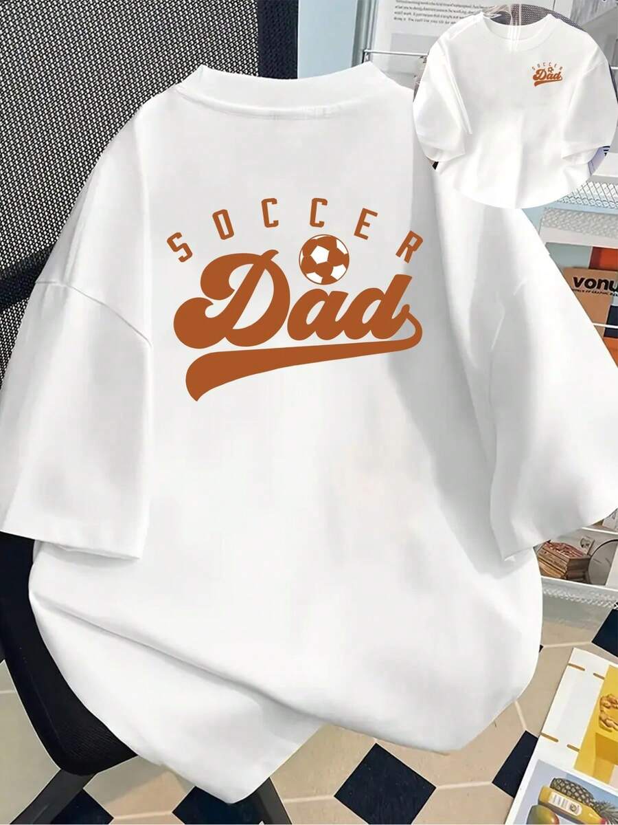 New 180g Short-Sleeved T-Shirt, 1% Cotton, With Front And Back Prints - Dad, Socr Dad - Fashionable Printed T-Shirt For Women, Short-Sleeved, Suitable For All Seasons, Modern Clothing - Can Be Worn As A Base Layer In Spring And Autumn Or Alone In Summer, Unisex. - 白色 - 查看 1