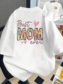Camiseta estampada de manga corta con diseños en la parte delantera y trasera - La mejor madre del mundo, regalo para el Día de la Madre - Camiseta estampada de moda para mujer, de manga corta, para todas las estaciones, ropa moderna, 100% algodón. - Blanco - Ver 7