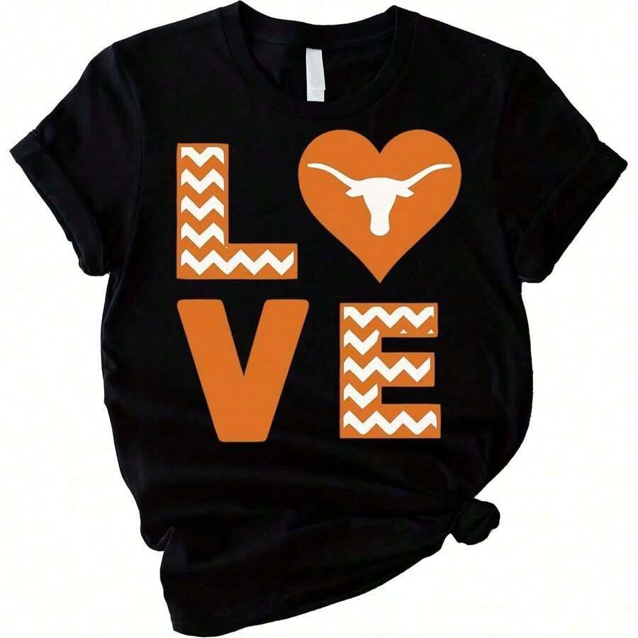 Mexican Longhorns T-Shirts, Texas T-Shirts, Longhorns T-Shirt, Texas Lover T-Shirt, American Western Style T-Shirts, Retro Texas Cowboy T-Shirt, Summer Fashion Cotton T-Shirt - 黑色 - 查看 1