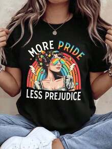 More Pride Less Prejudice Women's Rainbow Pride T-Shirt, Vintage Graphic Tee, LGBTQ Pride Festival T-Shirt, Unisex Casual Top, Summer Outfit, Pride Month Gift, 220g - Unisex Vintage Urban Style T-Shirt, Loose Fit, Cotton, Short Sleeve, Round Neck, 100% Pure Cotton. - 黑色 - 查看 1