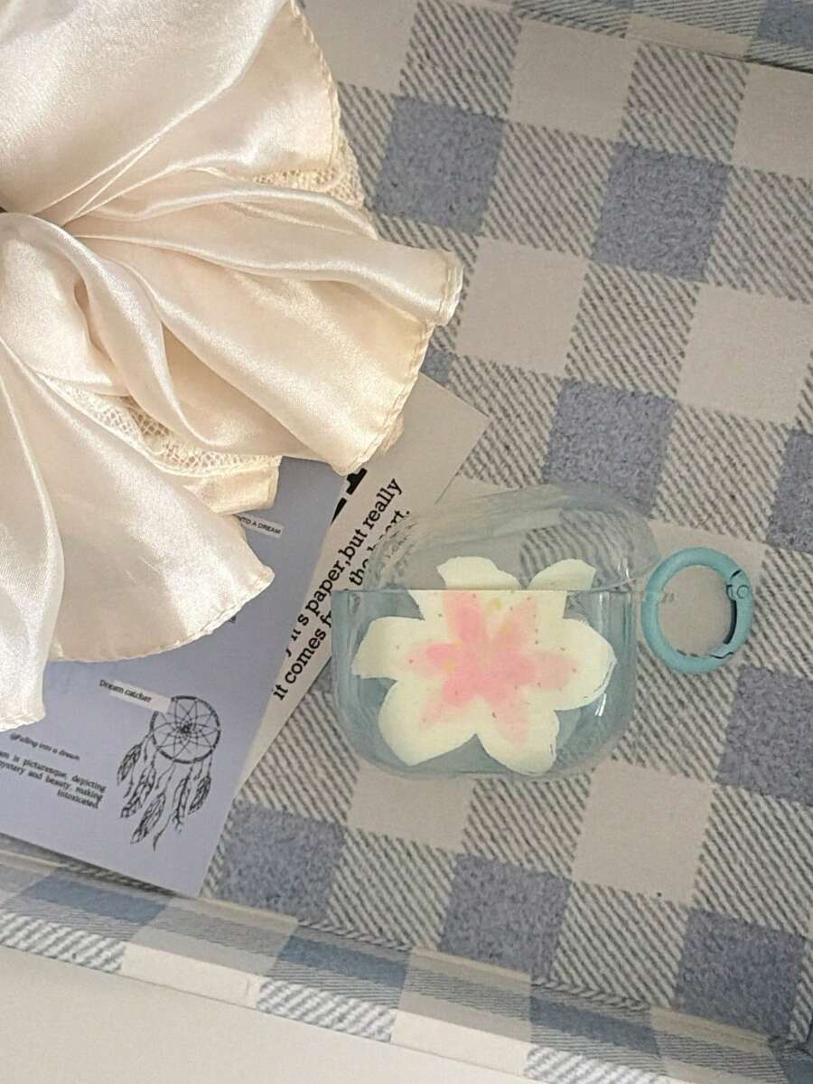 Niche Semi-Transparent Pink & Blue Flower Protective Case For AirPods Pro 3rd Gen, Bluetooth Earphone Case For AirPods 2nd/4th Gen