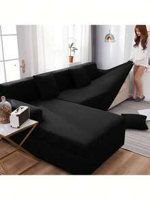 1件裝純色乳膠絲彈性沙發套，現代全季節通用一體式全覆蓋沙發保護套，寵物友善可機洗沙發套，寵物友善家居裝飾，1人座、2人座、3人座、4人座 - 黑色 - 查看 1