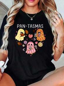 % Cotton Ghostly Funny Spooky Shells Mexican Ghost Halloween T-Shirts For Women - Negro 17 - View 7