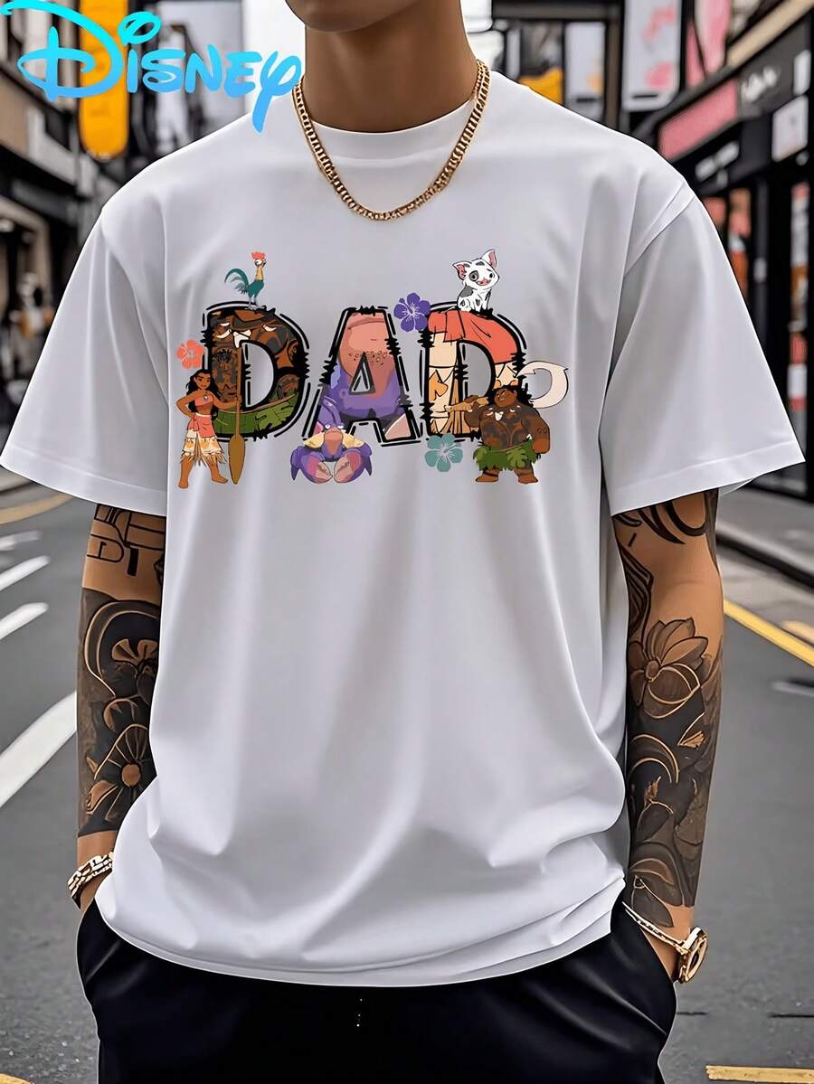 (Disney Licensed)Disney Moana "DAD" Graphic Tee Men's Oversized Crew Neck Short Sleeve T-Shirt, Casual Streetwear With Moana, Maui & Heihei Print, Tropical Father's Day Themed Loose Fit Casual Top, Mens Clothes, Men, Ropa De Hombre, Summer Clothes, Men Shirts, Graphic Tees, Disney Outfits Men, Graphic Tees, Camisetas Para Hombre, Camisas Para Hombre, Summer Outfits For Men, Father's Day Gift, Perfect Gift For Family And Friends, Which Are Necessary For Birthday Parties, Disney Shirts, Mens Clothes, Summer Clothes, Officially Licensed Disney T-Shirts, Disney Men's And Women's Spring/Summer Fashion Casual Short-Sleeve T-Shirts - trắng - Xem 1