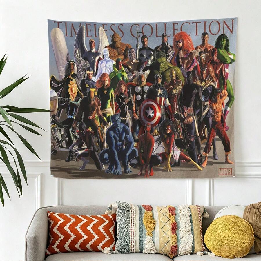 1pc Classic M Arvel Superheroes Timeless Collection Tapestry Avengers S Pider-Man Wolverine I Ron Man Group Photo Living Room Bedroom Wall Hanging Decor Boys Room Gaming Room Game Room Scene Layout Anime Fans Gathering Photography Background Dorm Aesthetic Art Wall Hanging Table Backdrop - Nhiều màu - Xem 1