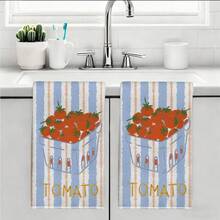 2pcs Tomato Graphic Kitchen Towels, Rectangular Super Soft Microfiber Kitchen Towels, Dish Cloths, Cleaning Rags, Hand Towels, Cooking Baking Tea Towels, Kitchen Decor, Housewarming Gift, Birthday Gift, Bathroom Cleaning Wipes, Decorative Towels - Multicolor - View 10
