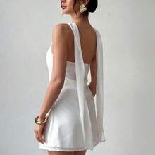 Elegante y delicado vestido camisero con decoración metálica y espalda descubierta, ropa de verano, ropa de playa, ropa de resort, ropa de resort bohemia y tropical, atuendo para conciertos, fiestas rave, festivales de música country, elegante atuendo para citas nocturnas, vestido de verano para mujer, vestido para té de la tarde, vestido blanco de graduación, atuendo de celebración para festivales de música, vestido con espalda descubierta - Celeste - Ver 3
