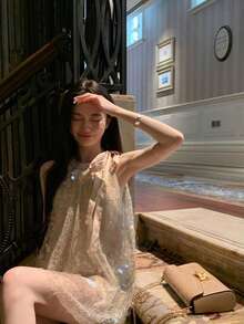Women Short Dresses - Apricot - View 3