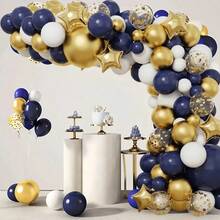 117 Stücke Luxus Marineblau Gold Konfetti Ballon Girlande Bogen Set, weiße matte Latex Ballons, Alles-passend Dekoration für Geburtstag, Hochzeit, Abschlussfeier, Tanzparty, Innen- und Außenbereich - Mehrfarbig - Übersicht 4