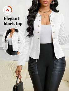 Lady Chaqueta abierta con detalles de botones en ante negro para otoño/invierno - Blanco - Ver 8